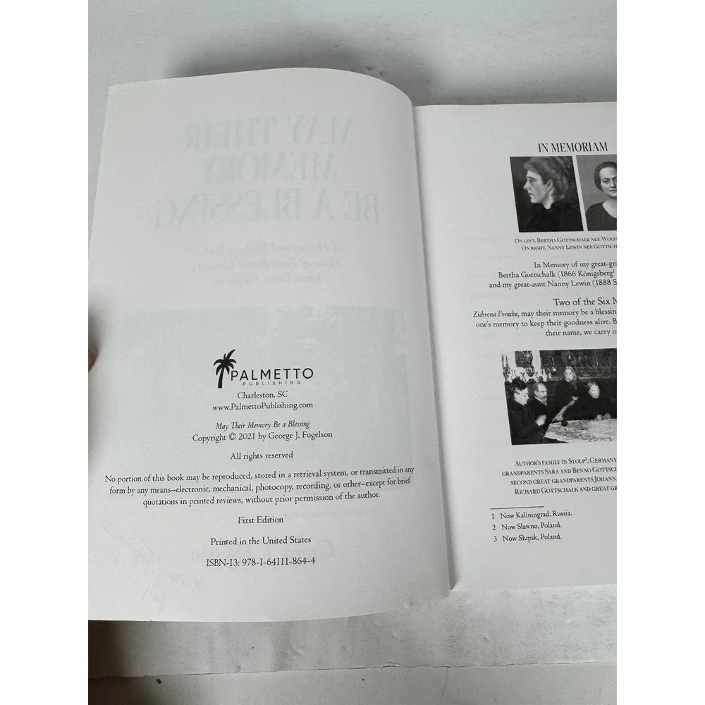 May Their Memory Be A Blessing Fogelson 2021 First Edition Signed History